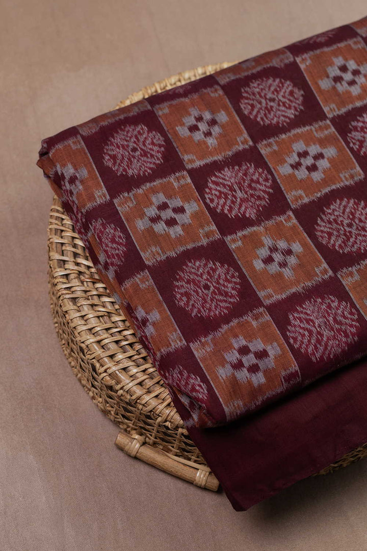 Mahogany Brown Orissa Ikat Cotton Fabric