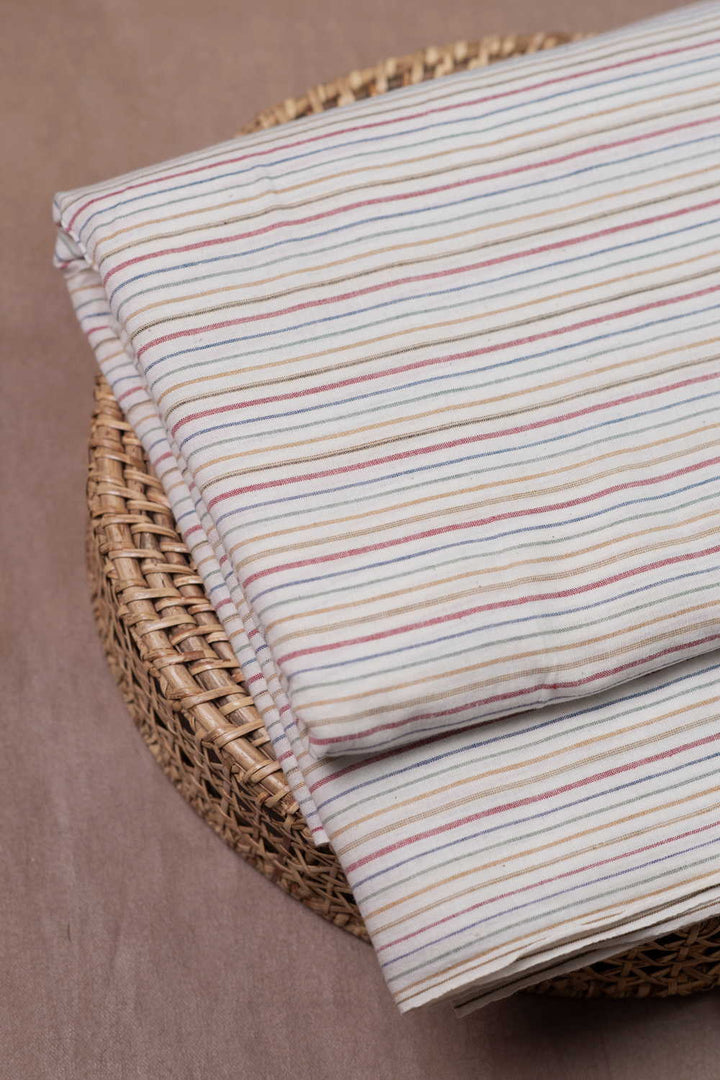 Stripes on Cream Handwoven Cotton Fabric
