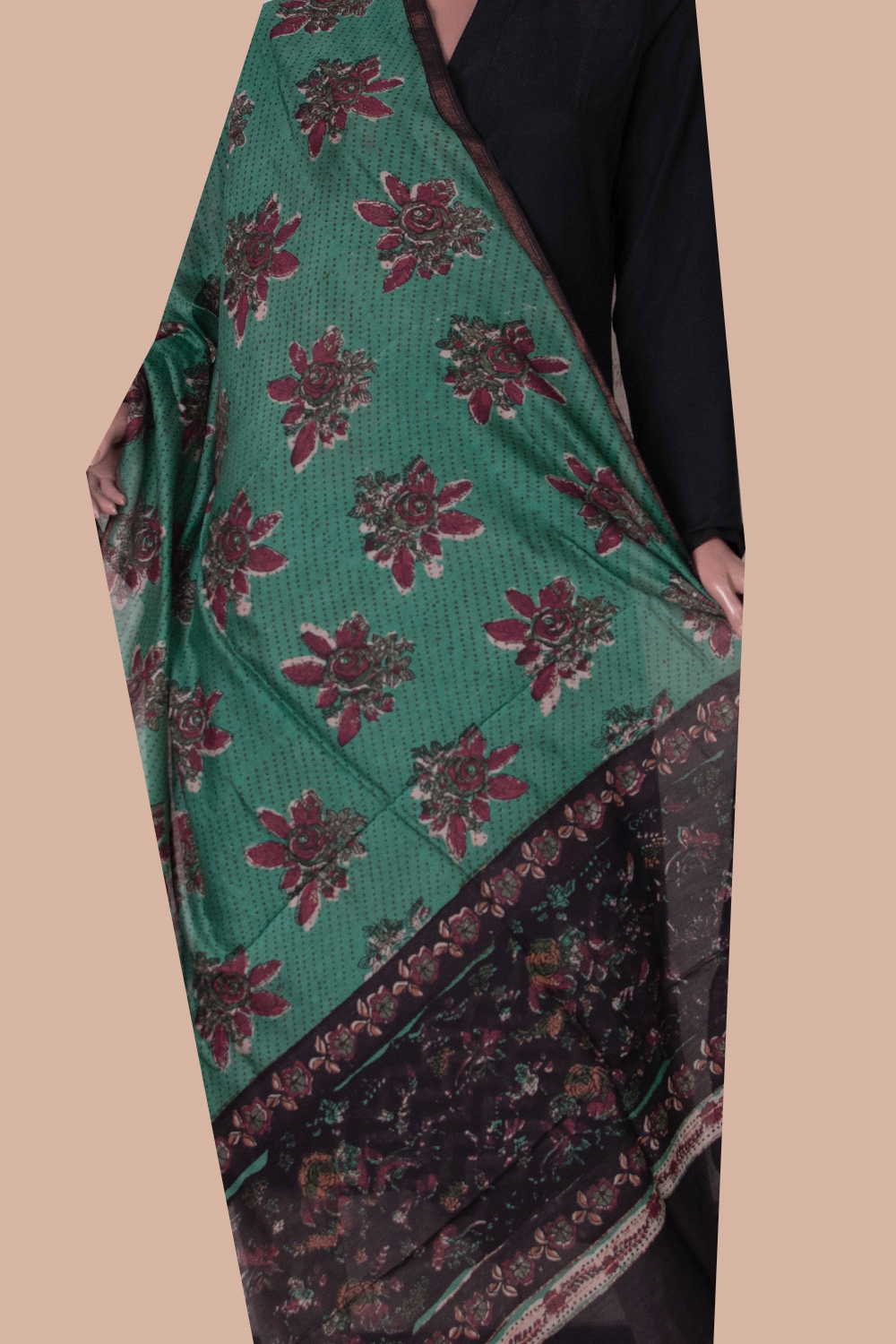 Green Block Printed Chanderi Dupatta