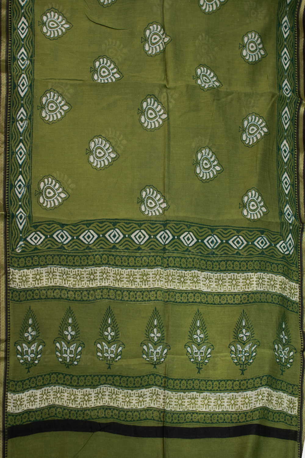 Green Block Printed Chanderi Dupatta
