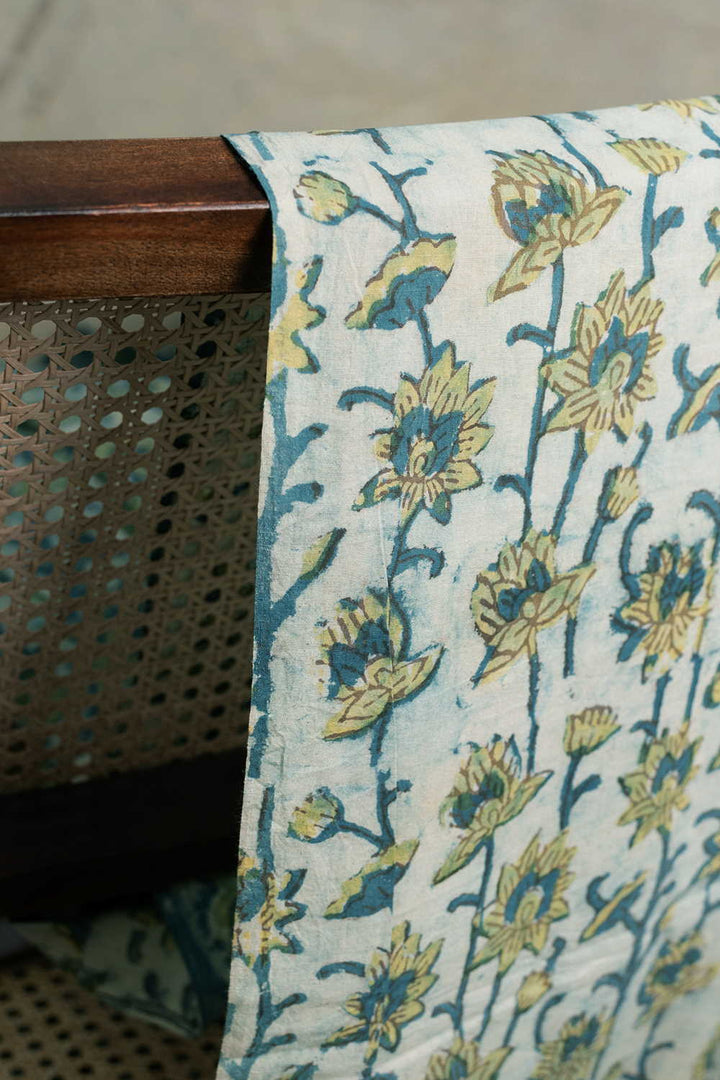 Baby Green with Florals Bagru Cotton Fabric
