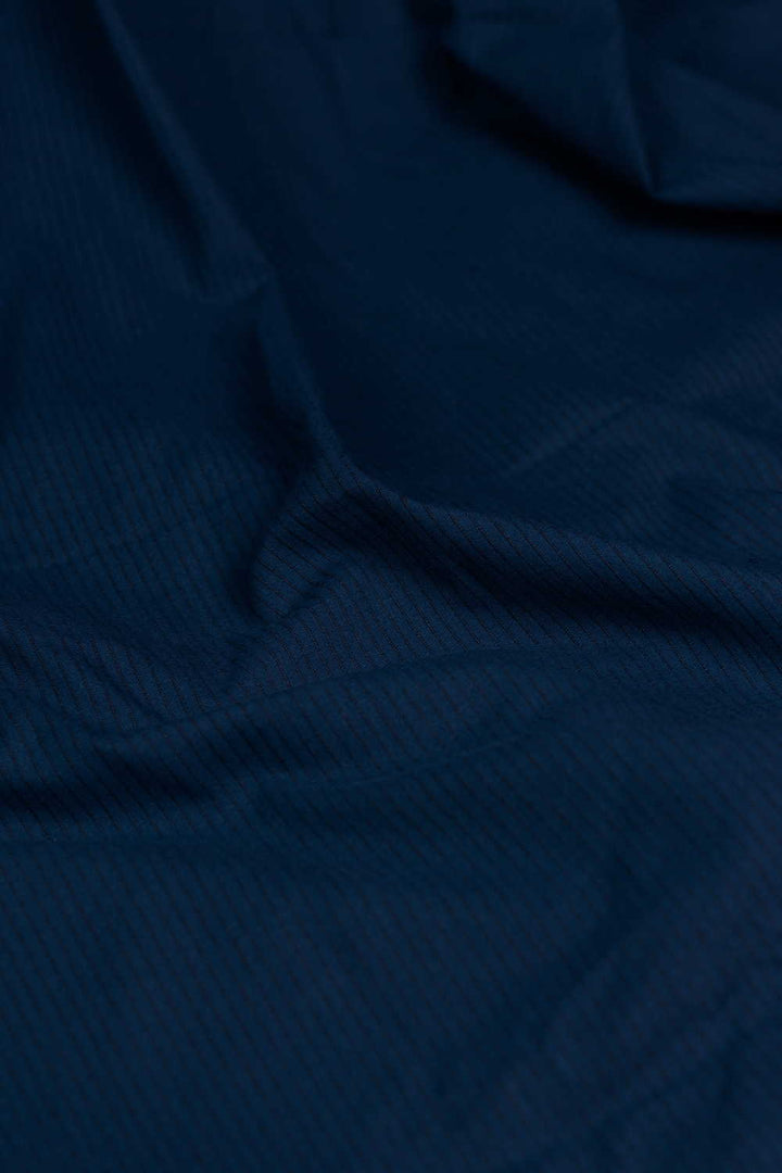 Blue Yarn Dyed Ribbed Cotton Fabric