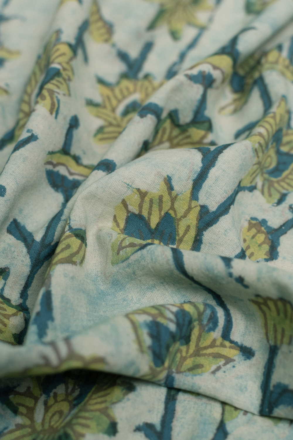 Baby Green with Florals Bagru Cotton Fabric