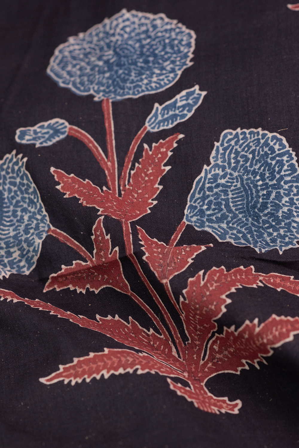 Midnight Bloom - Black Ajrak Mul Cotton Fabric