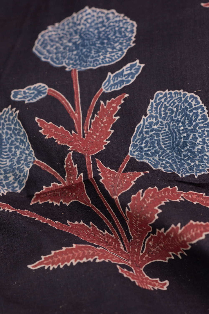 Midnight Bloom - Black Ajrak Mul Cotton Fabric