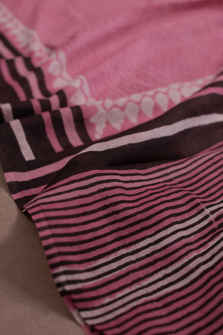 Pink Block Printed Mul Cotton Dupatta
