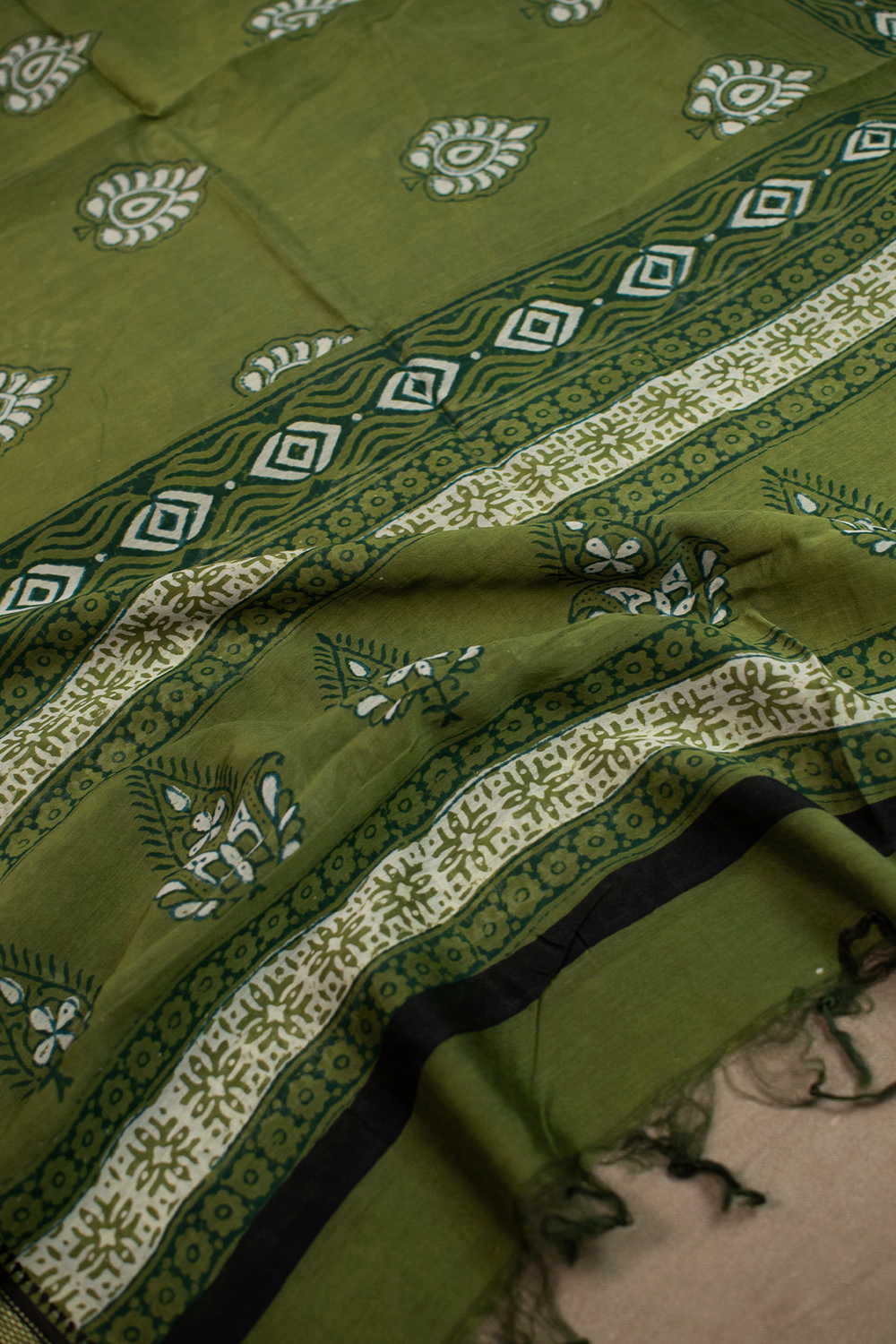 Green Block Printed Chanderi Dupatta
