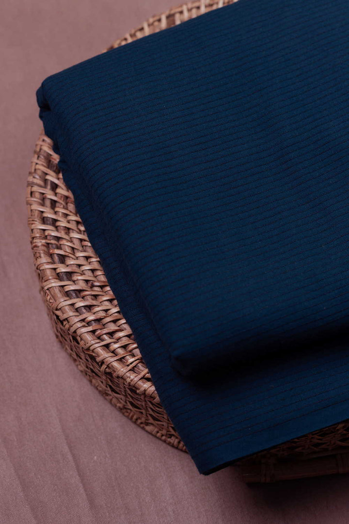 Blue Yarn Dyed Ribbed Cotton Fabric