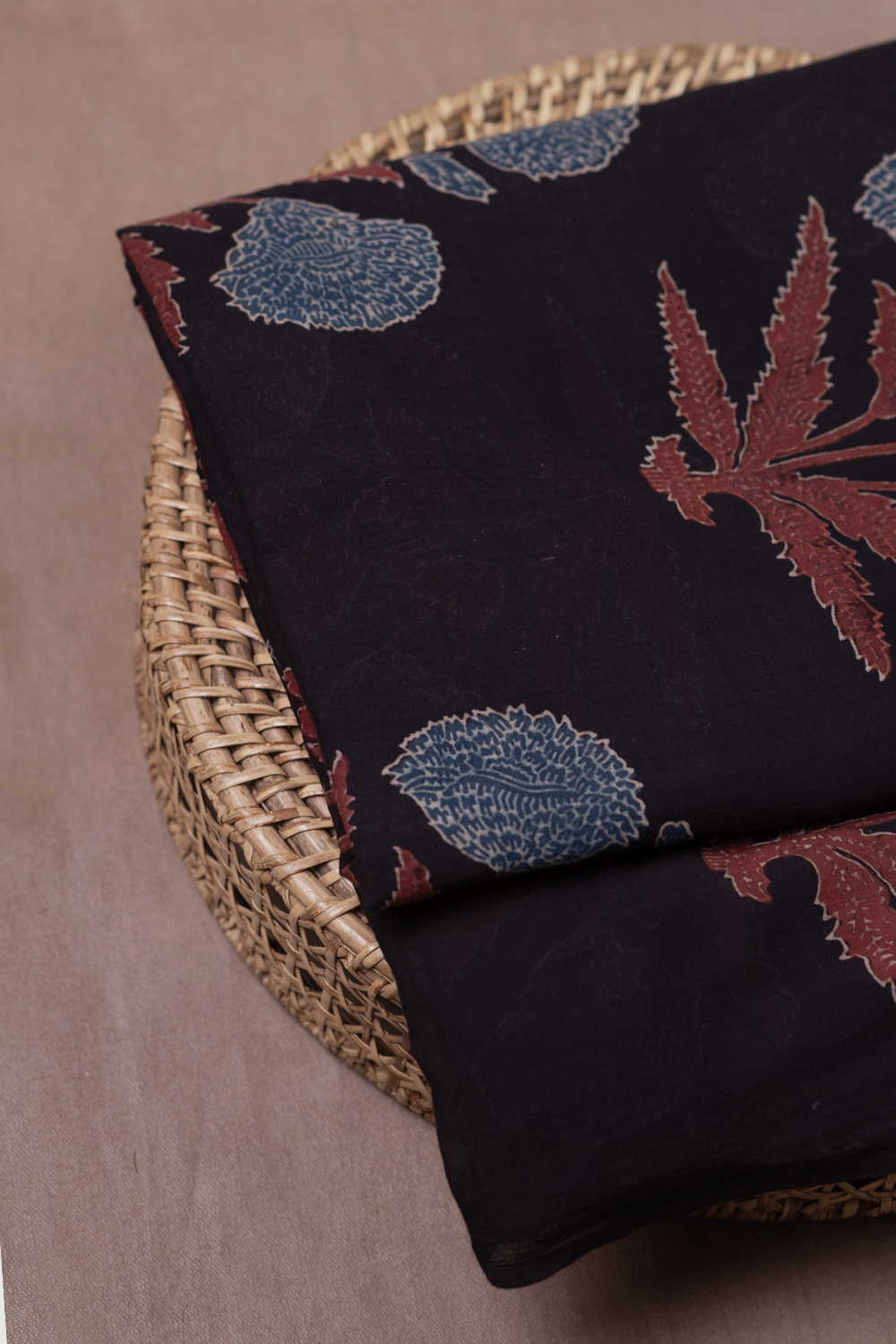Midnight Bloom - Black Ajrak Mul Cotton Fabric