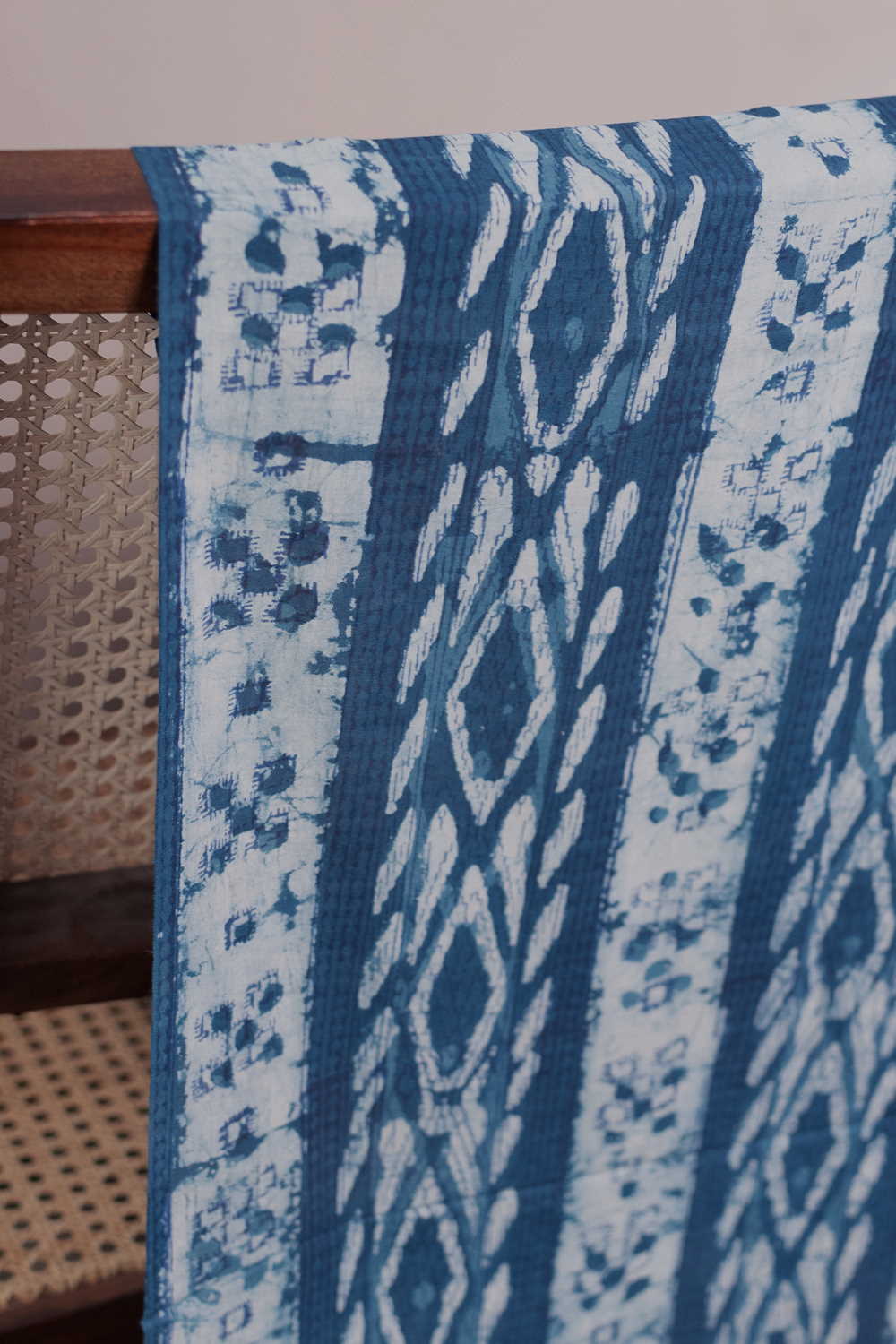 Cream with Indigo Dabu Cotton Fabric
