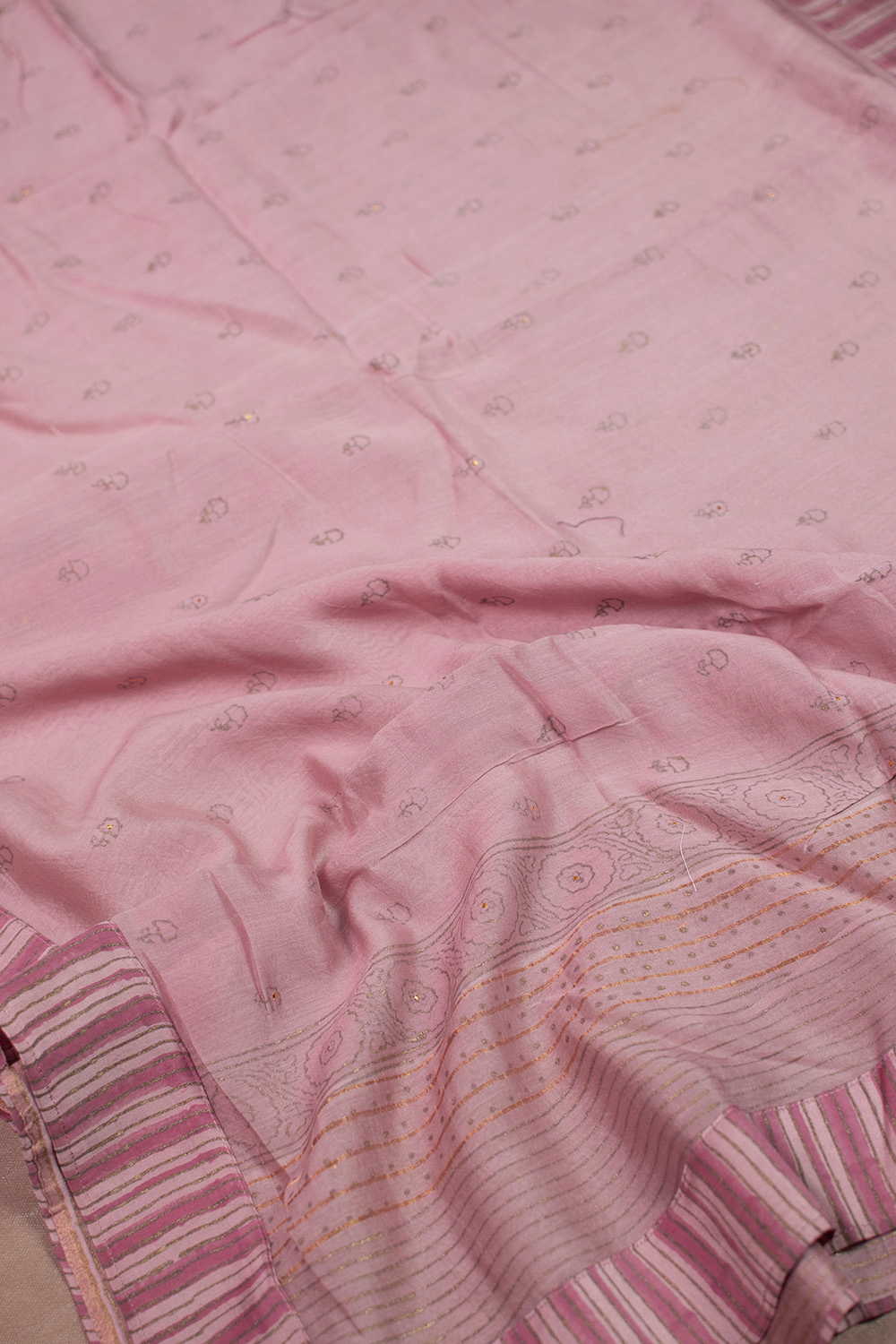 Soft Pink Block Printed Chanderi Dupatta