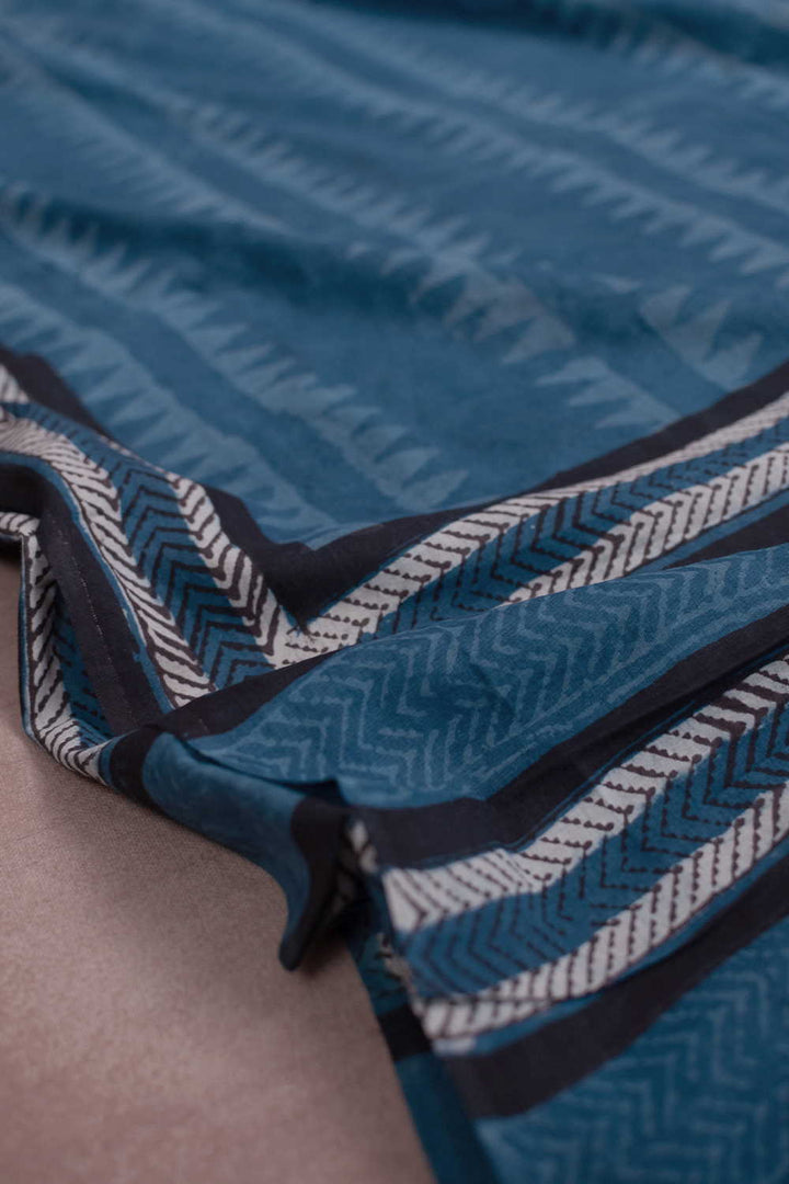 Indigo Block Printed Mul Cotton Dupatta