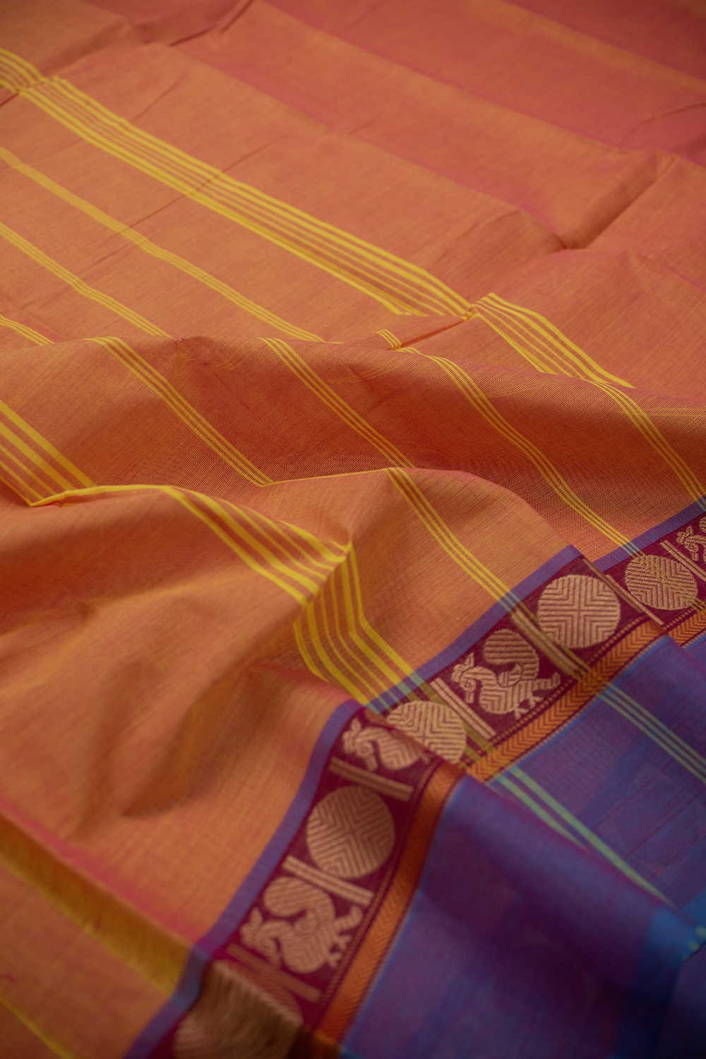 Dual Shaded Orange Kanchipuram Cotton saree