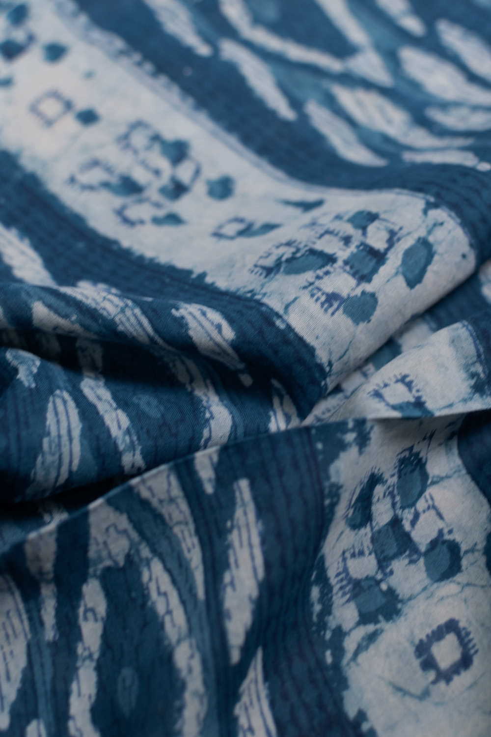 Cream with Indigo Dabu Cotton Fabric
