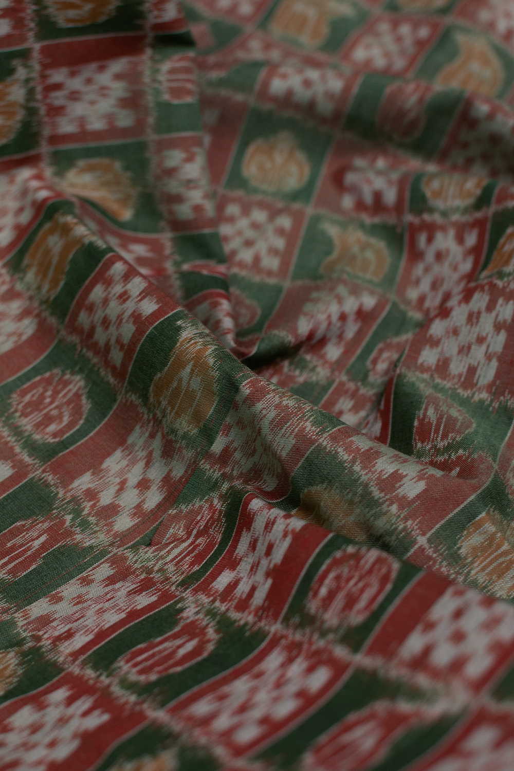 Earthy Checks Orissa Ikat Cotton Fabric