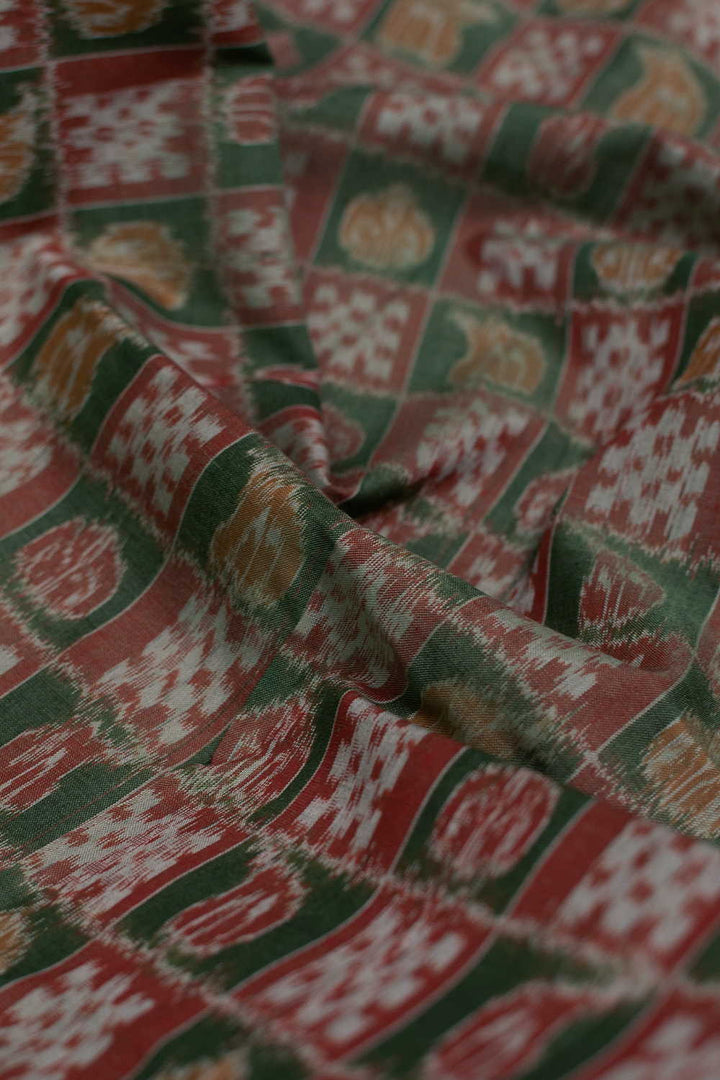 Earthy Checks Orissa Ikat Cotton Fabric