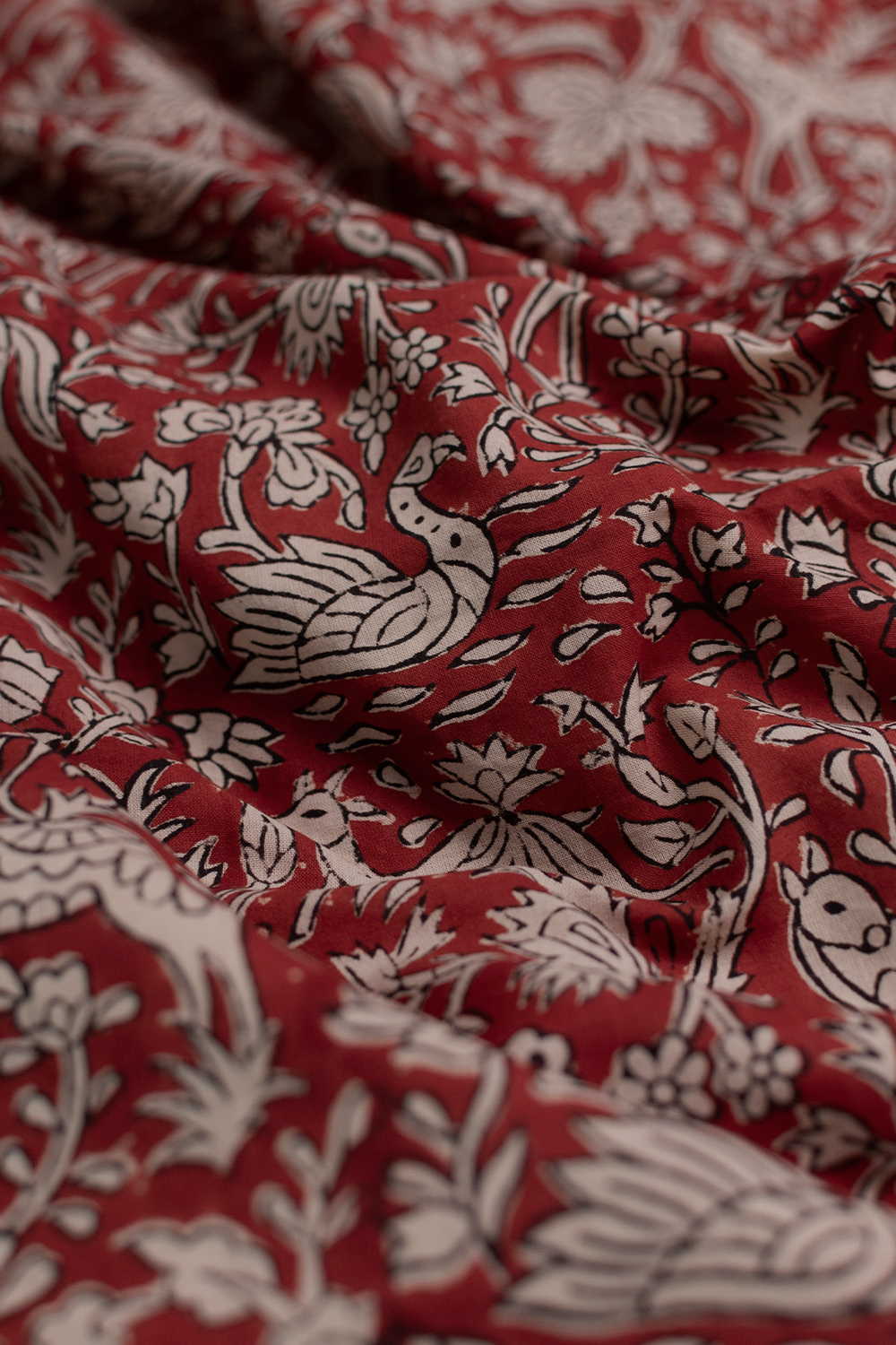 Vintage Bird Garden Bagru Cotton Fabric