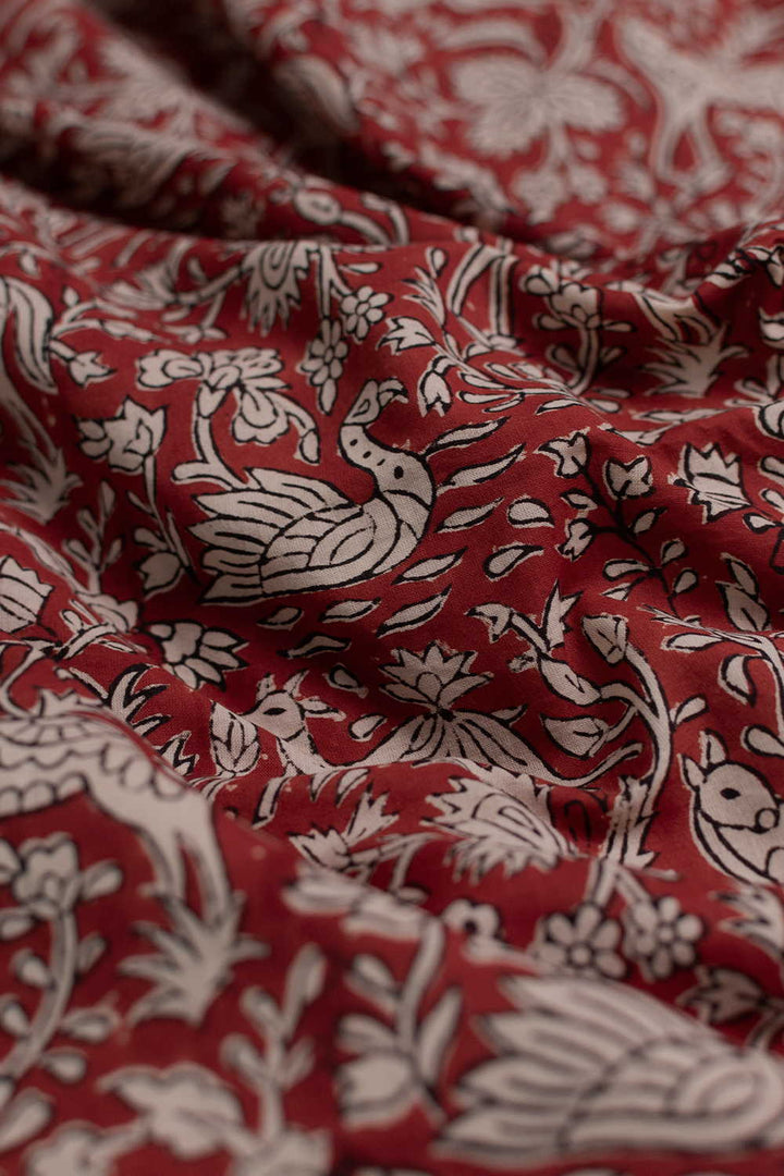 Vintage Bird Garden Bagru Cotton Fabric