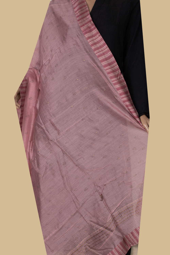 Soft Pink Block Printed Chanderi Dupatta
