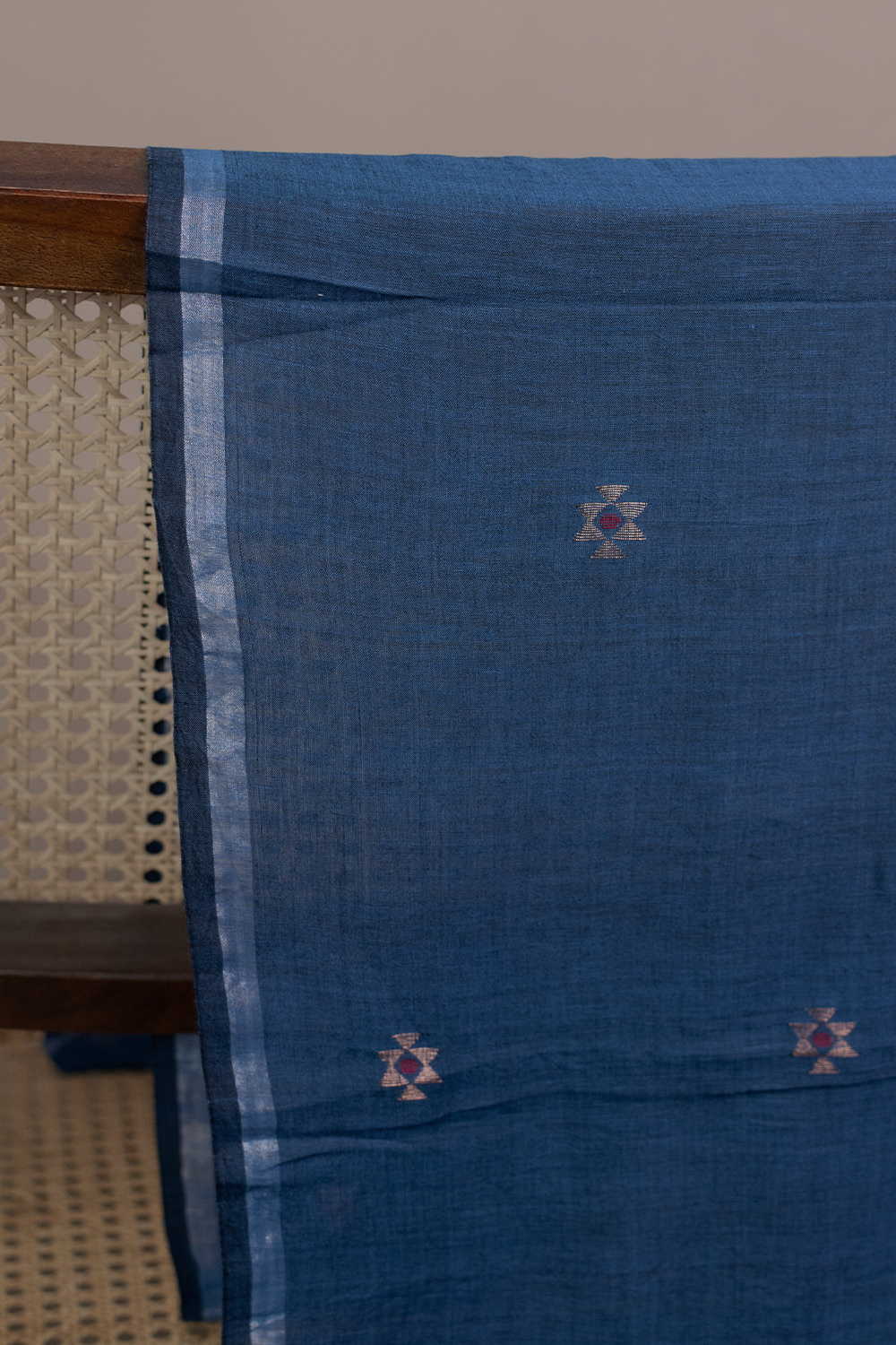 Zari Butti - Blue Jamdani Cotton Fabric - 0.55m
