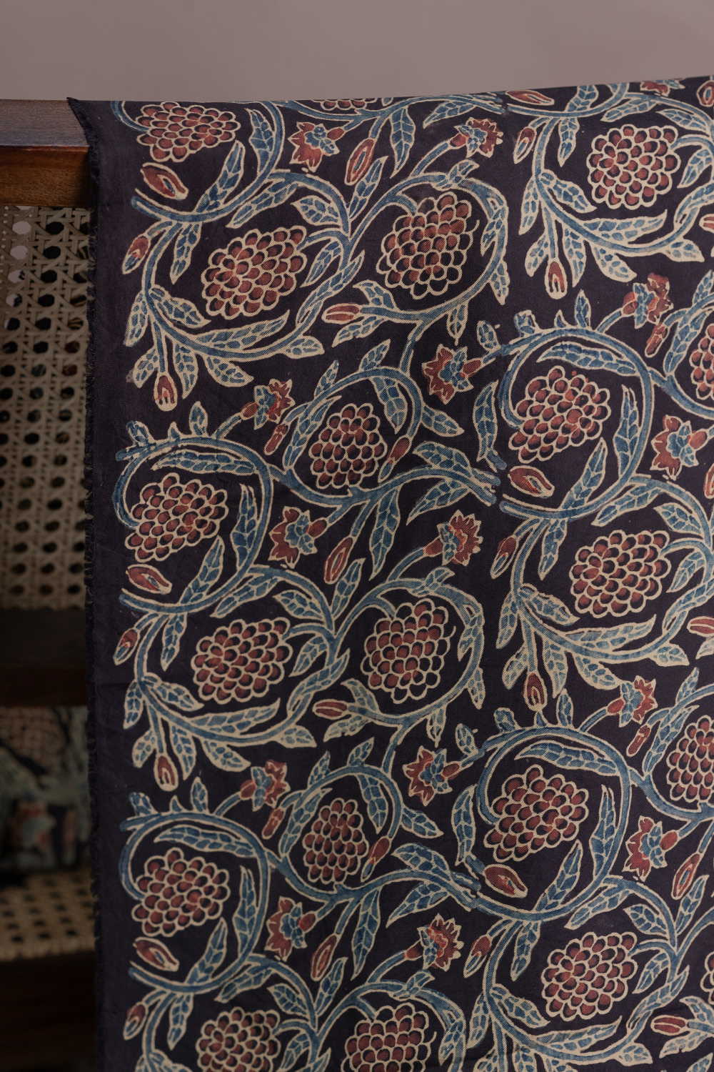 Floral on Black Ajrak Modal Silk Fabric