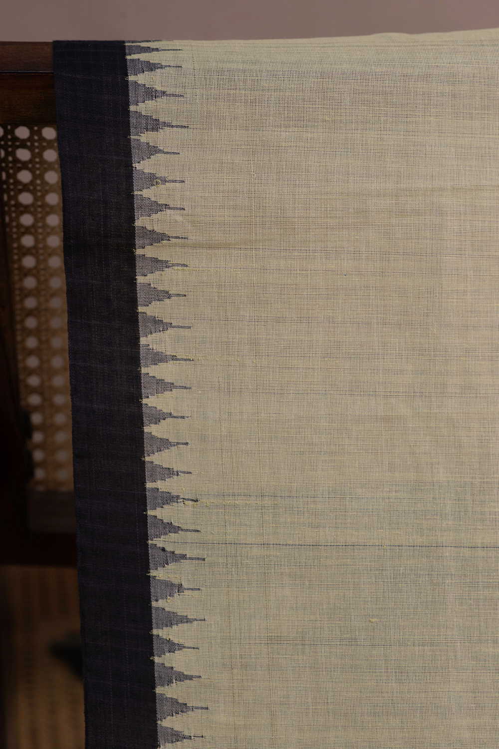 Cream with Black Kuppadam Border Handspun Cotton Fabric