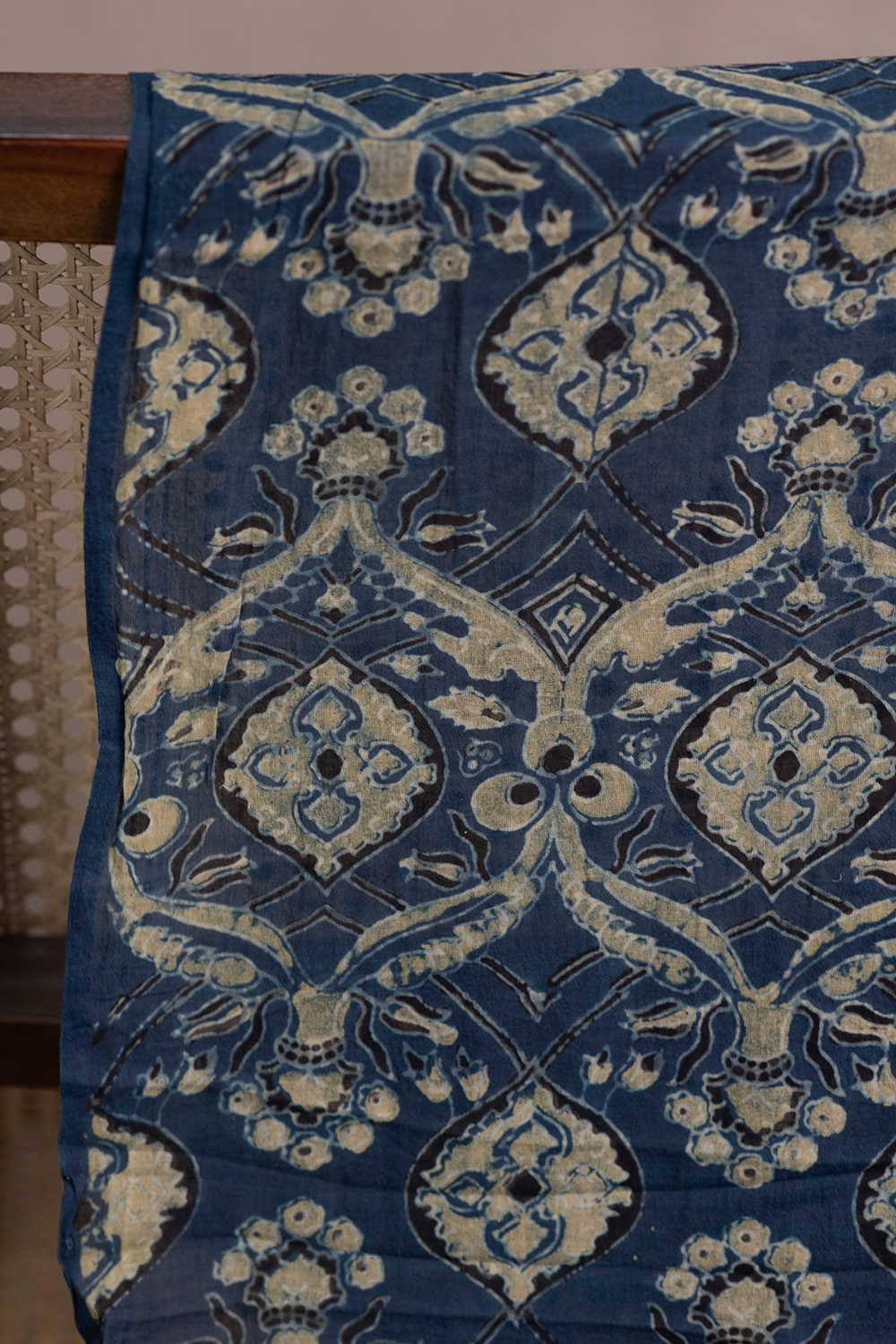 Dark Indigo Ajrak Mul Cotton Fabric