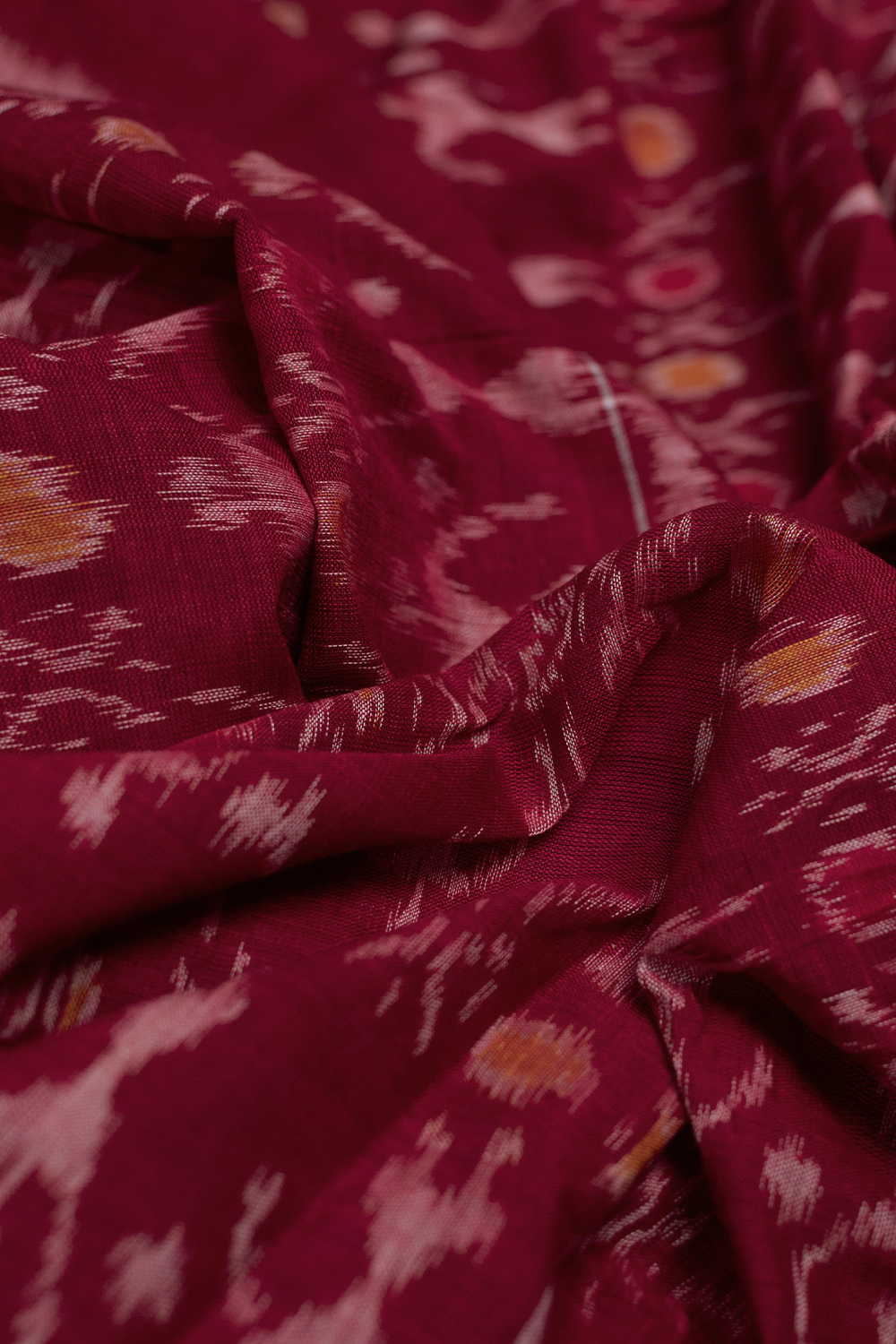Maroon Orissa Ikat Cotton Fabric