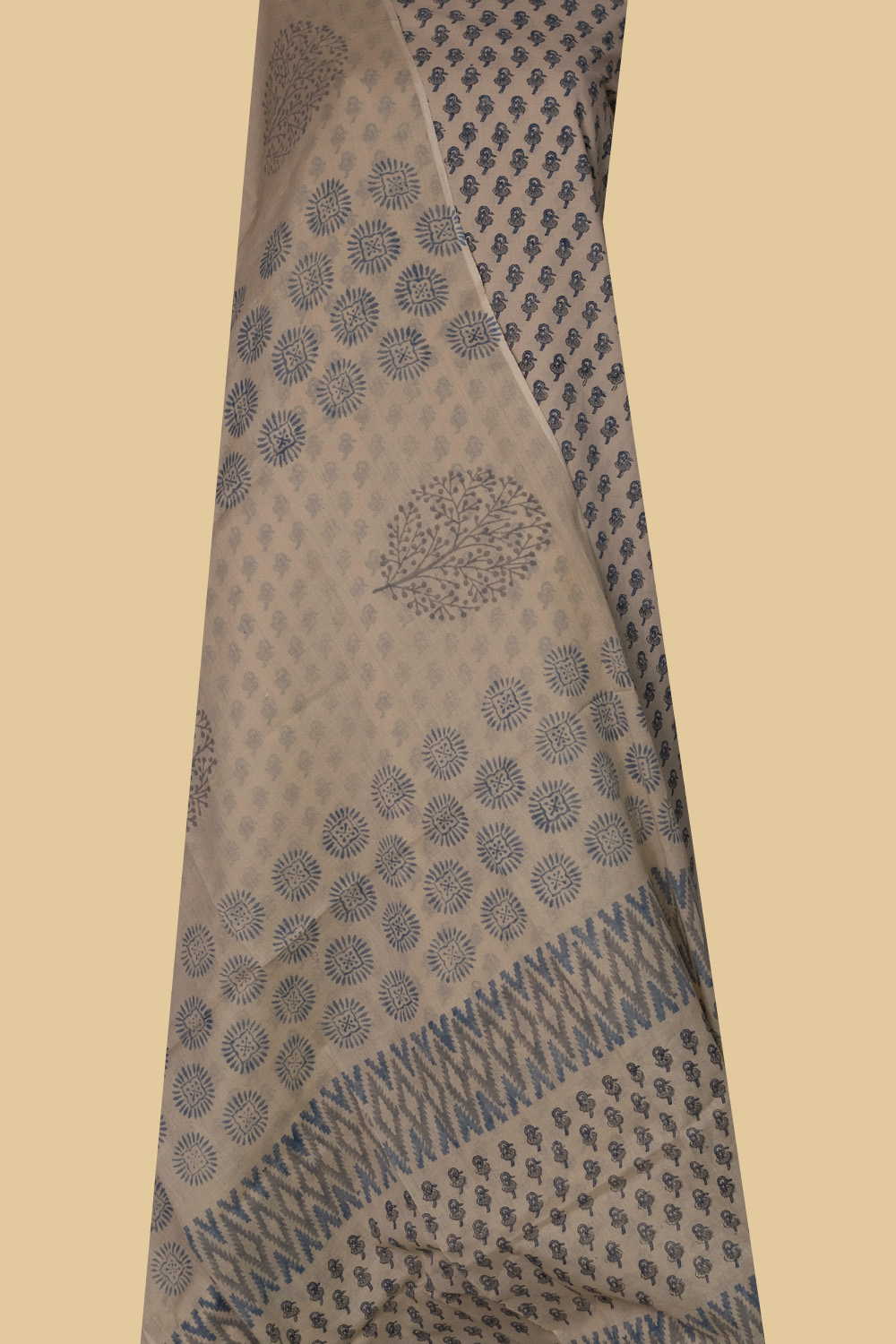 Tiny Motifs on Beige Cream Block Printed Mul Cotton Suit