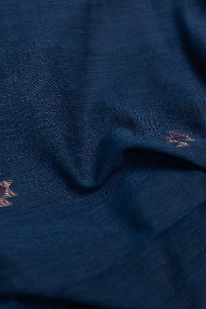 Zari Butti - Blue Jamdani Cotton Fabric - 0.55m