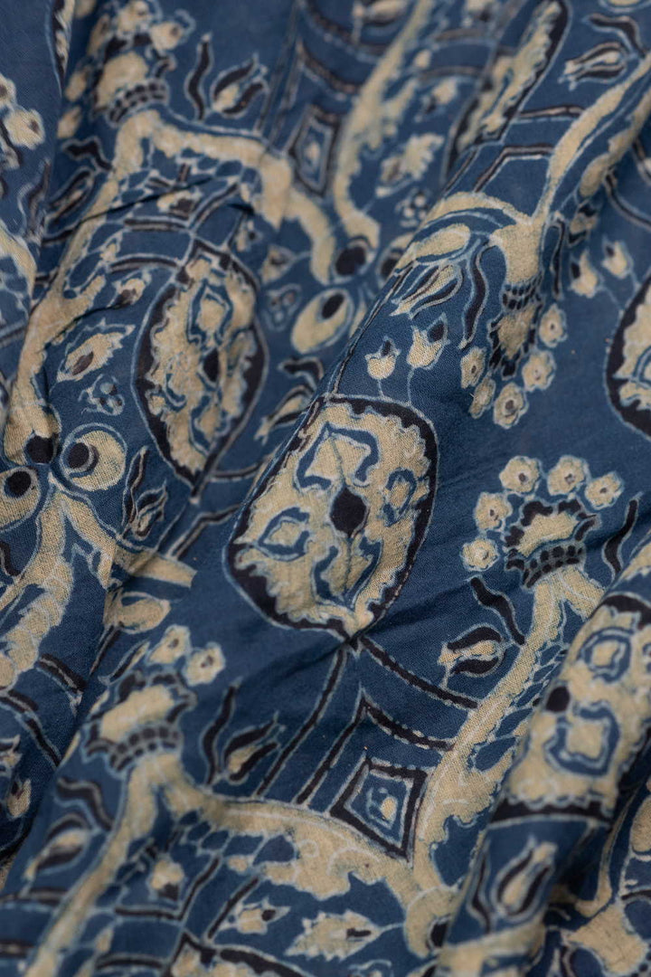 Dark Indigo Ajrak Mul Cotton Fabric