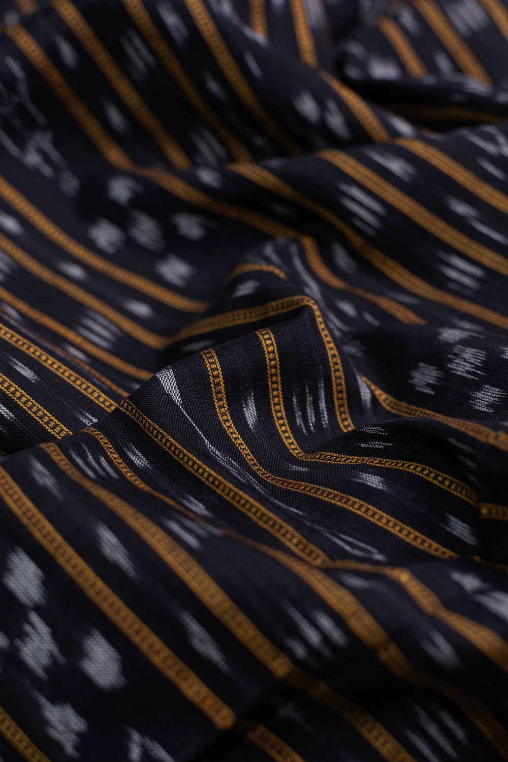 Black Orissa Ikat Cotton Fabric