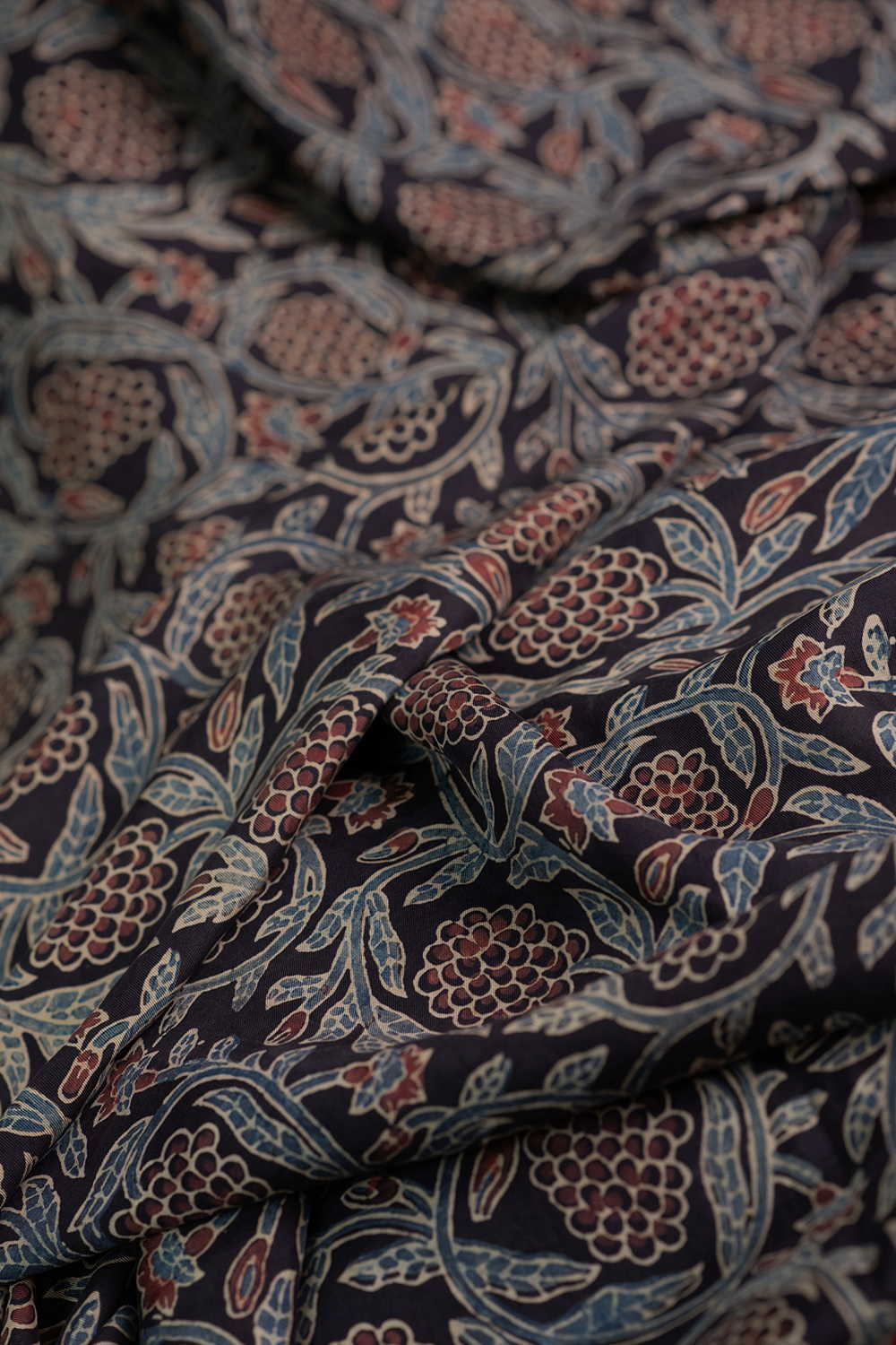 Floral on Black Ajrak Modal Silk Fabric