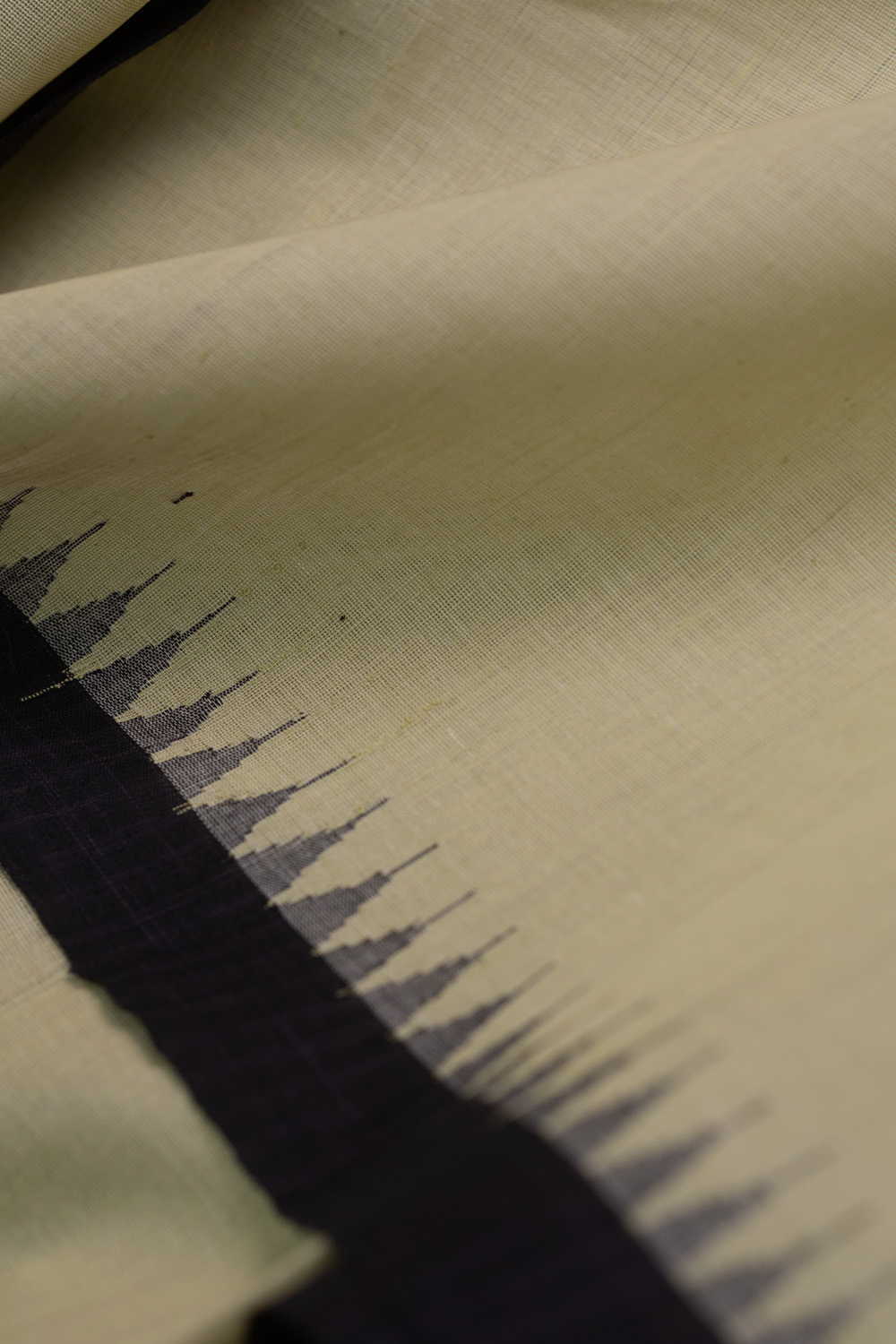 Cream with Black Kuppadam Border Handspun Cotton Fabric
