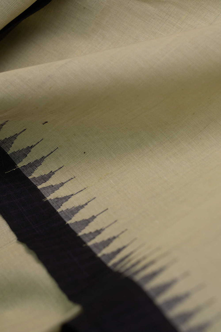 Cream with Black Kuppadam Border Handspun Cotton Fabric