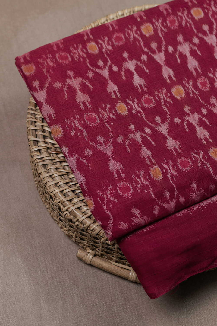 Maroon Orissa Ikat Cotton Fabric
