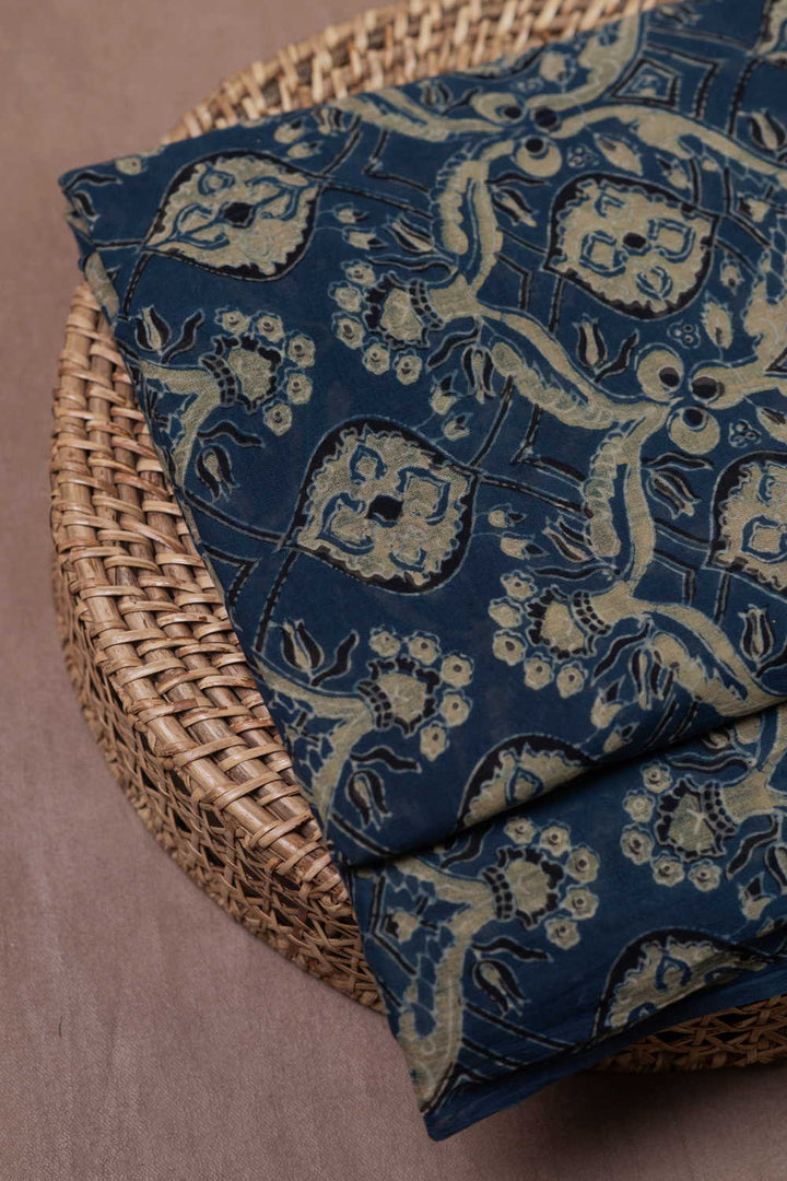 Dark Indigo Ajrak Mul Cotton Fabric