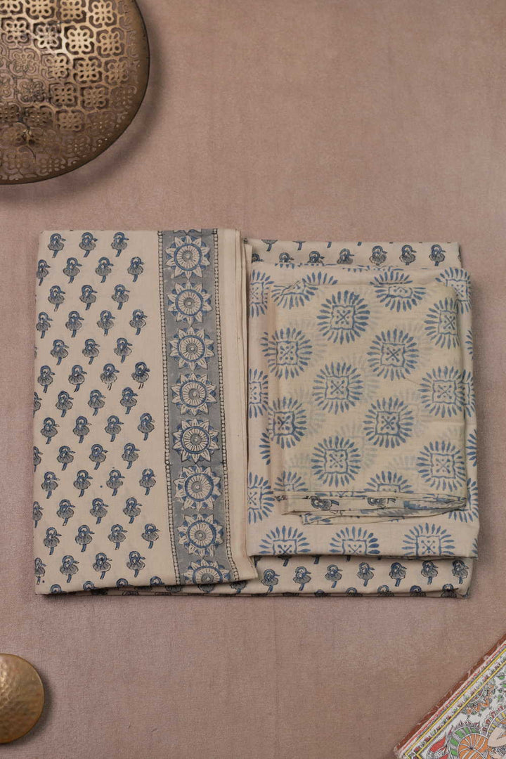 Tiny Motifs on Beige Cream Block Printed Mul Cotton Suit