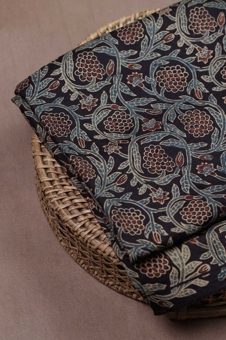 Floral on Black Ajrak Modal Silk Fabric