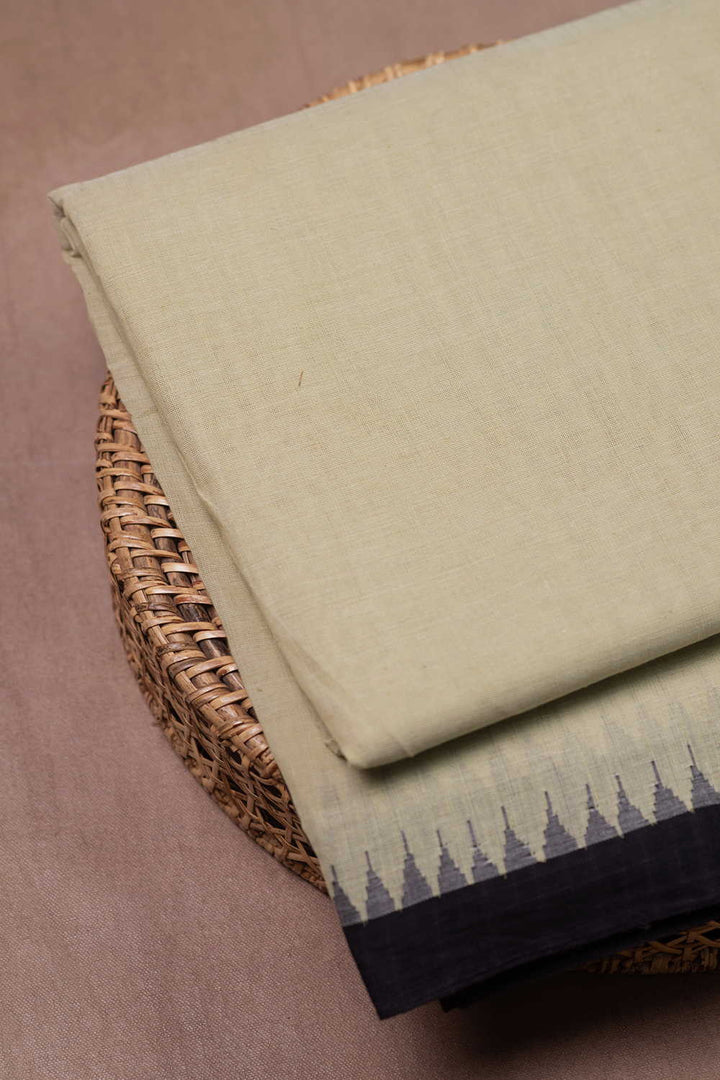 Cream with Black Kuppadam Border Handspun Cotton Fabric