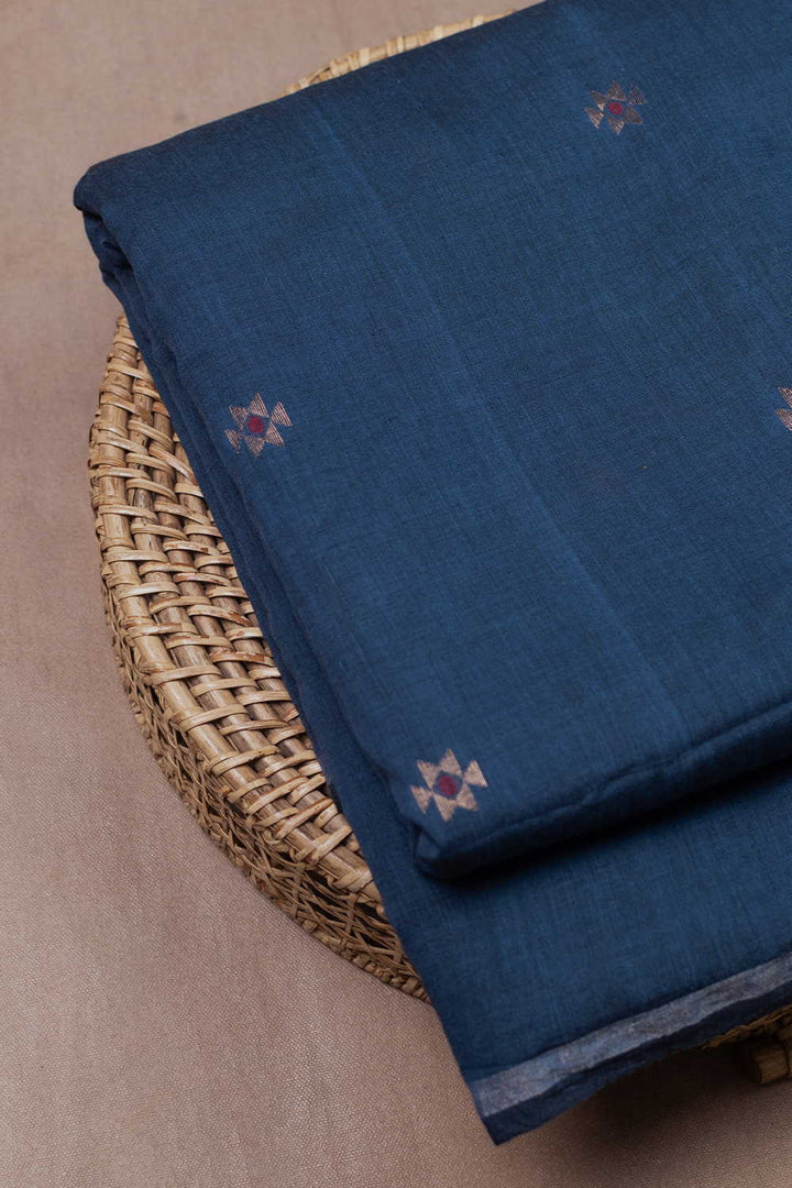 Zari Butti - Blue Jamdani Cotton Fabric - 0.55m