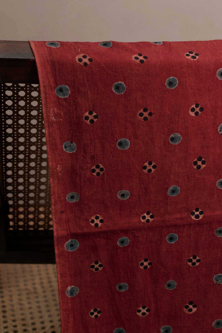 Faded Rust Maroon Ajrak Cotton Fabric - 0.6m
