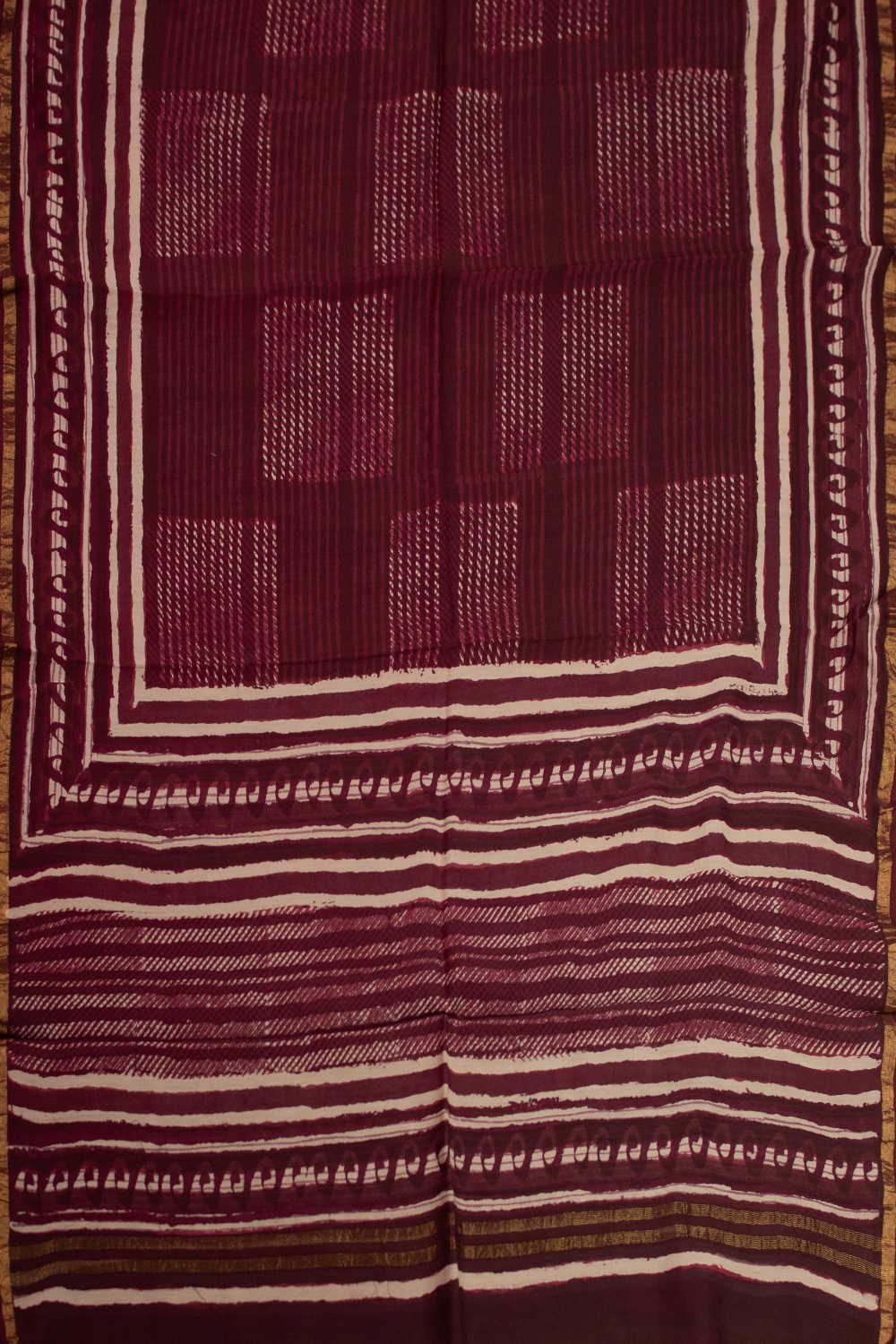 Sangria Maroon Block Printed Chanderi Dupatta