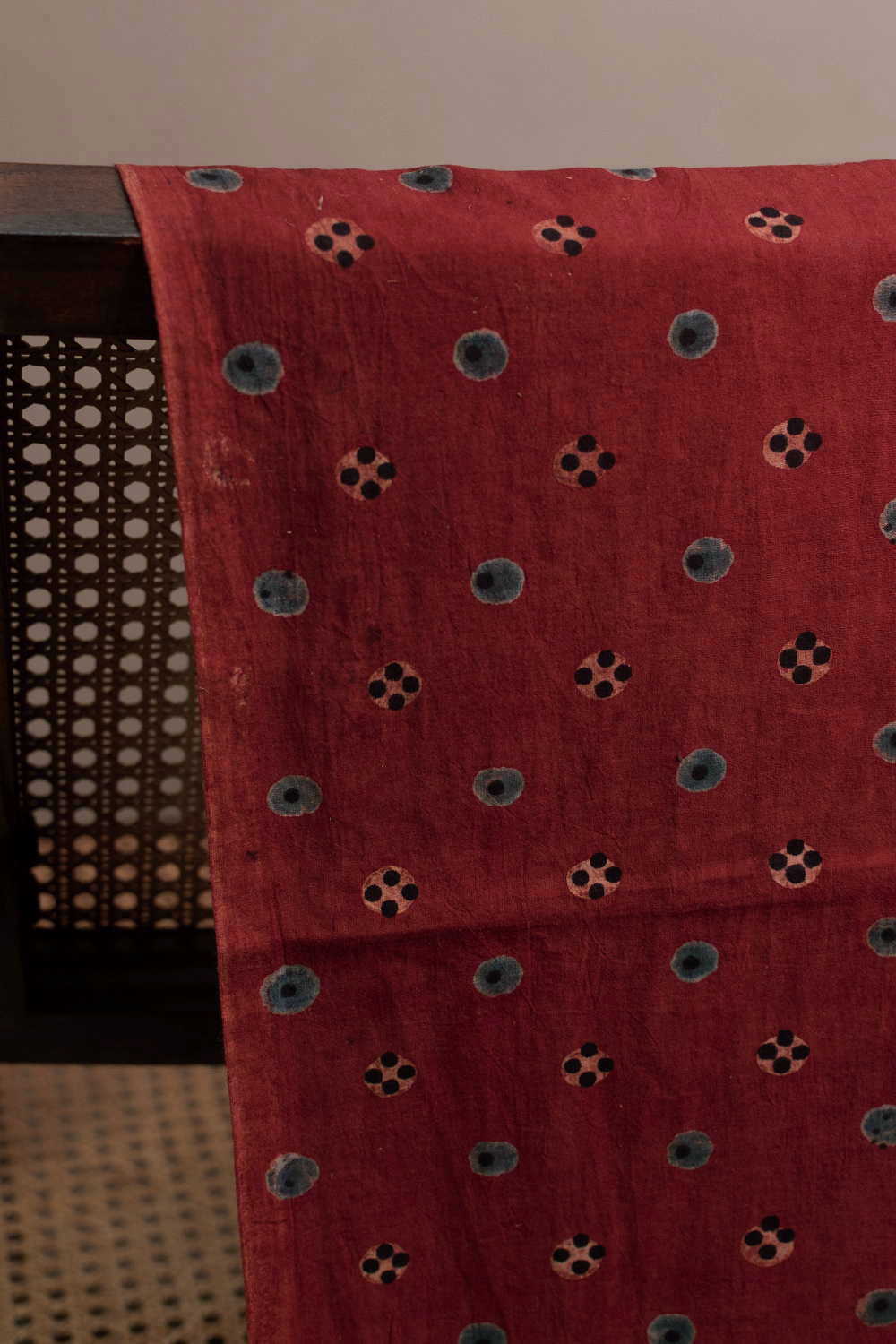 Faded Rust Maroon Ajrak Cotton Fabric - 1m