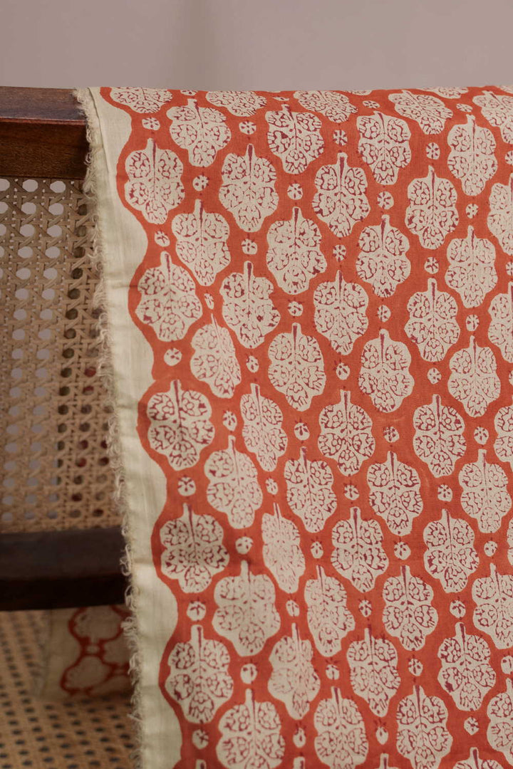 Florals on Maroon Block Printed Cotton Fabric