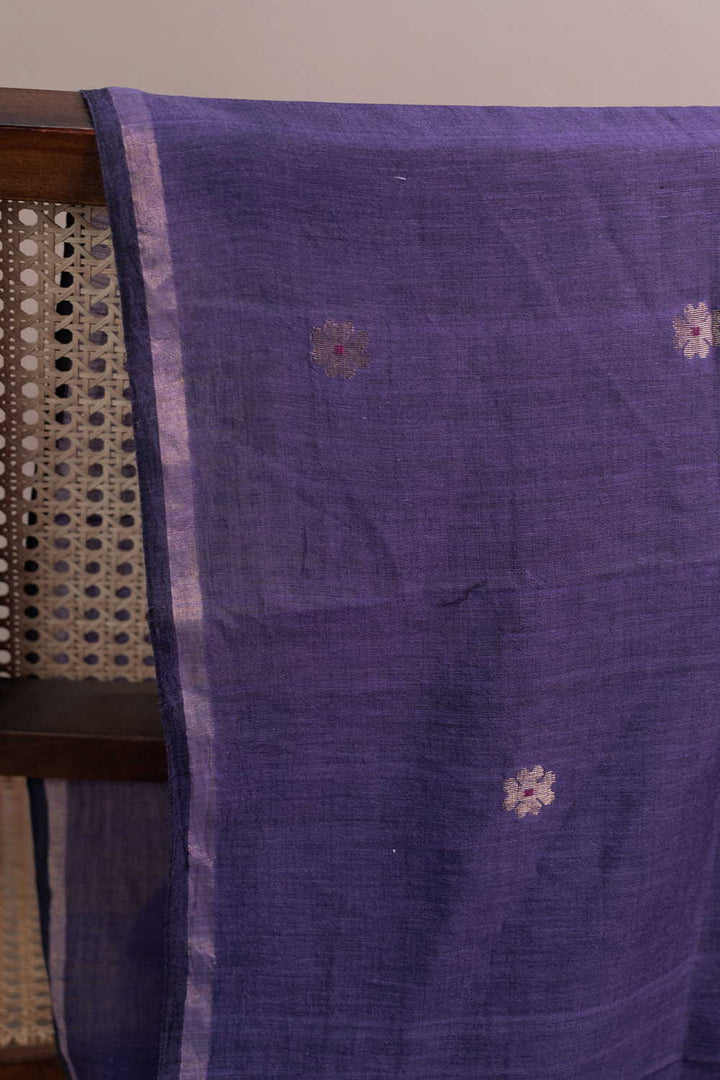 Zari Butta on Purple Jamdani Cotton Fabric