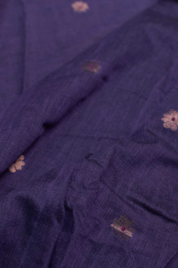 Zari Butta on Purple Jamdani Cotton Fabric