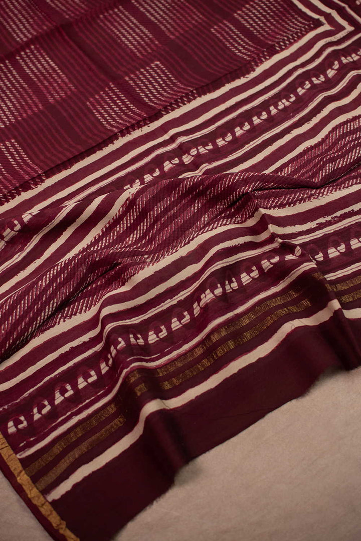 Sangria Maroon Block Printed Chanderi Dupatta