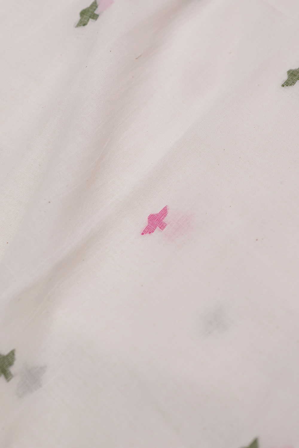 Pink & Green Buttas on Cream Jamdani Cotton Fabric