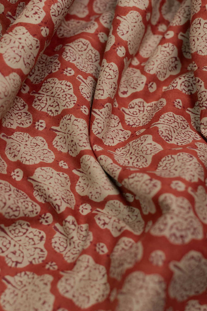 Florals on Maroon Block Printed Cotton Fabric